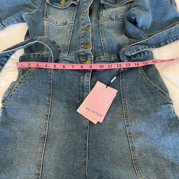 Avec Les Filles Puff Sleeve Denim Romper Shorts Size XS Blue - Picture 14 of 16